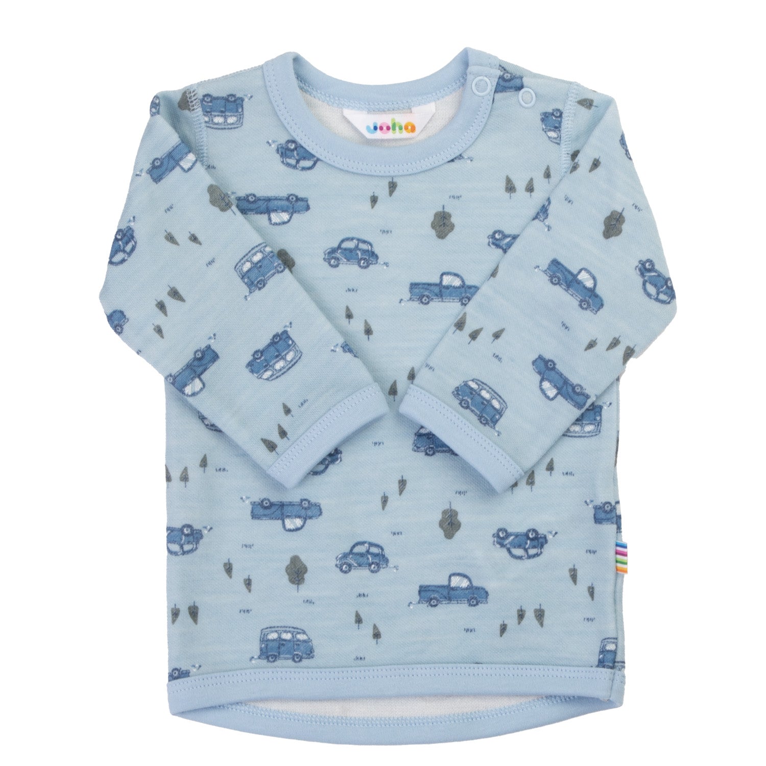 Joha - Trøye i ull/bambus «Flora & Cars» Blå