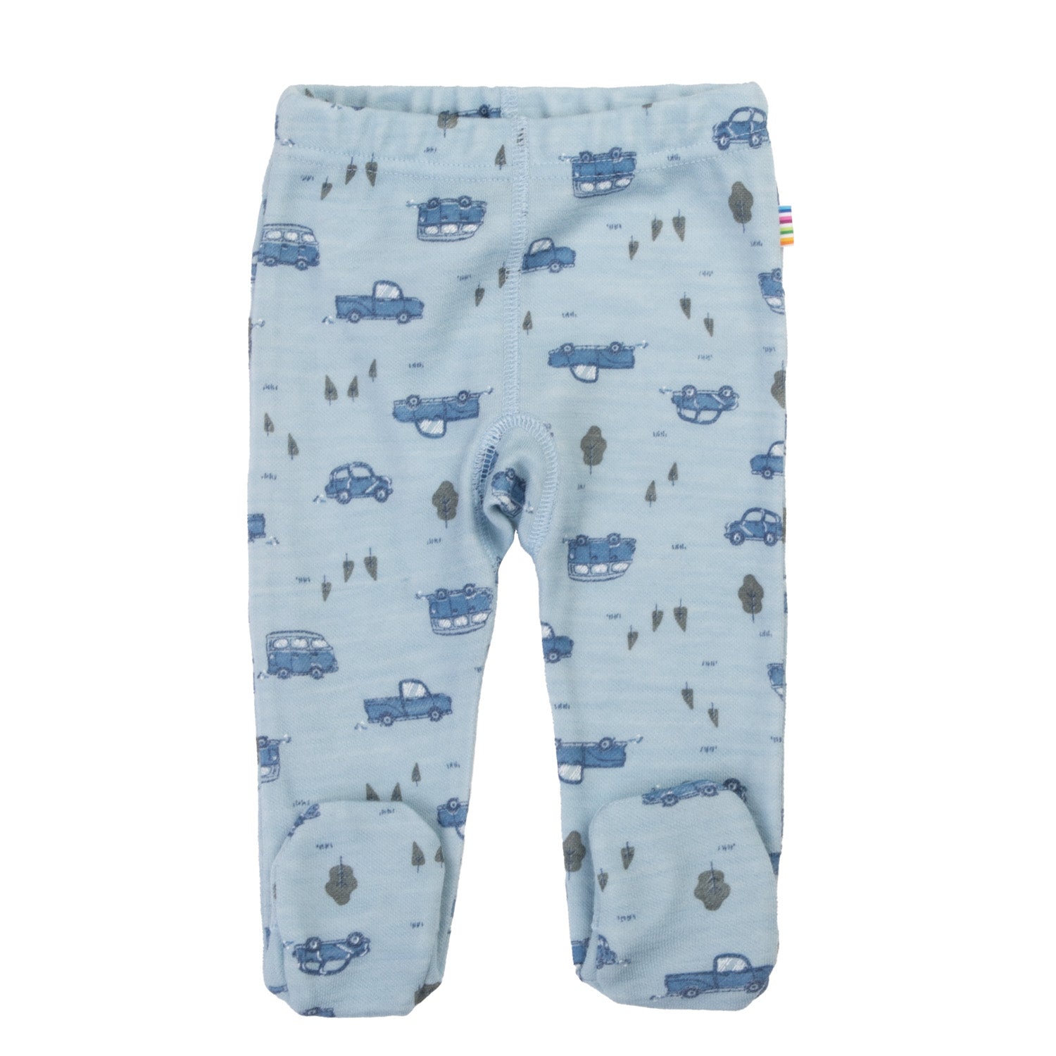 Joha - Leggings med fot i ull/bambus «Flora & Cars» Blå