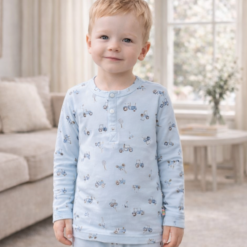 Joha - Trøye i bambus "Tractor" Blue