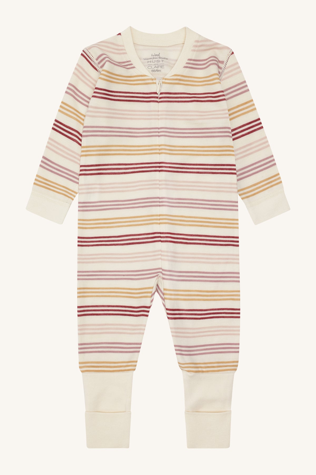 Hust and Claire - Ullpysjamas m. bambus innerst Manu Zip 3 Stripes Off White