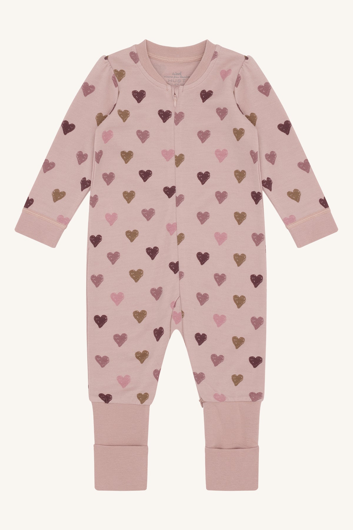 Hust and Claire - Ullpysjamas m. bambus innerst Manu Hearts Puff Adobe Rose