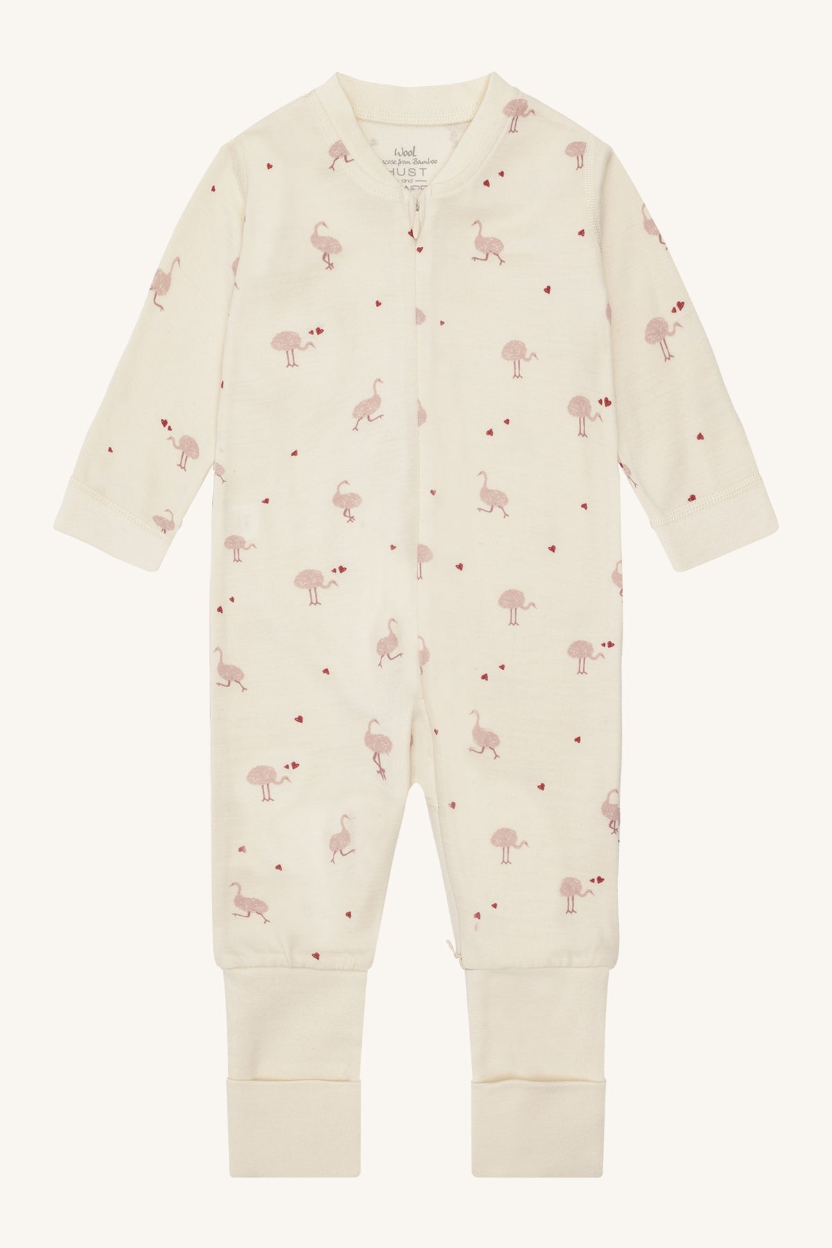 Hust and Claire - Ullpysjamas m. bambus innerst Manu Zip Ostrich Off White