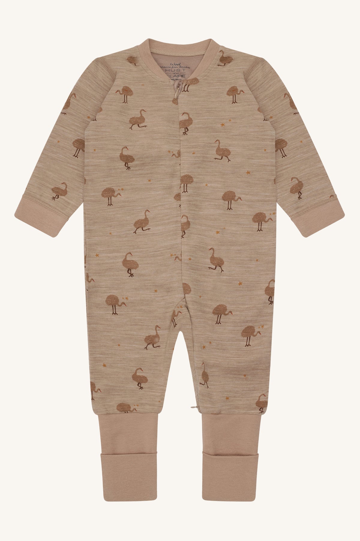 Hust and Claire - Ullpysjamas m. bambus innerst Manu Zip Ostrich Biscuit