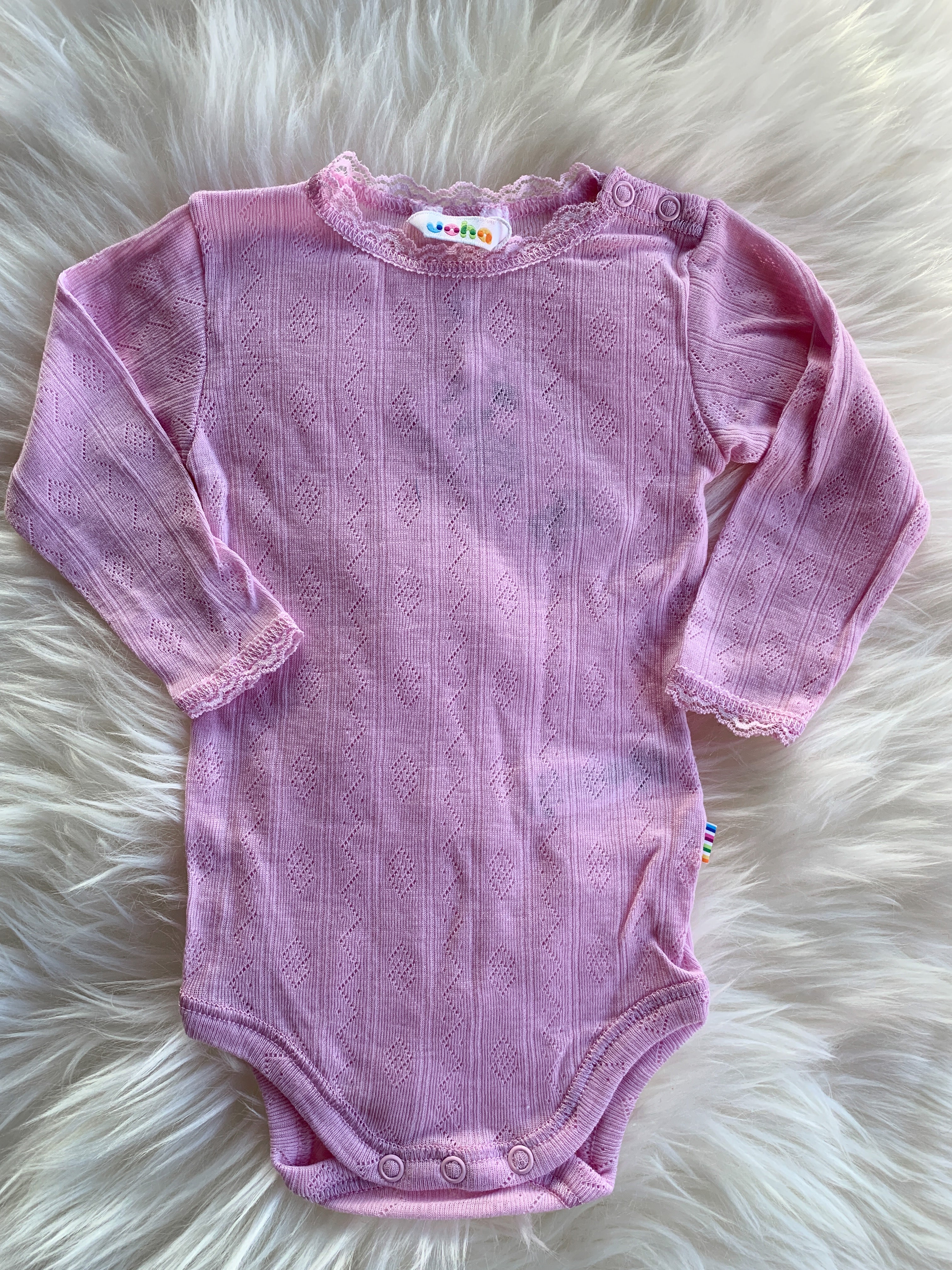Joha - Body i ull/silke med blonder Rosa