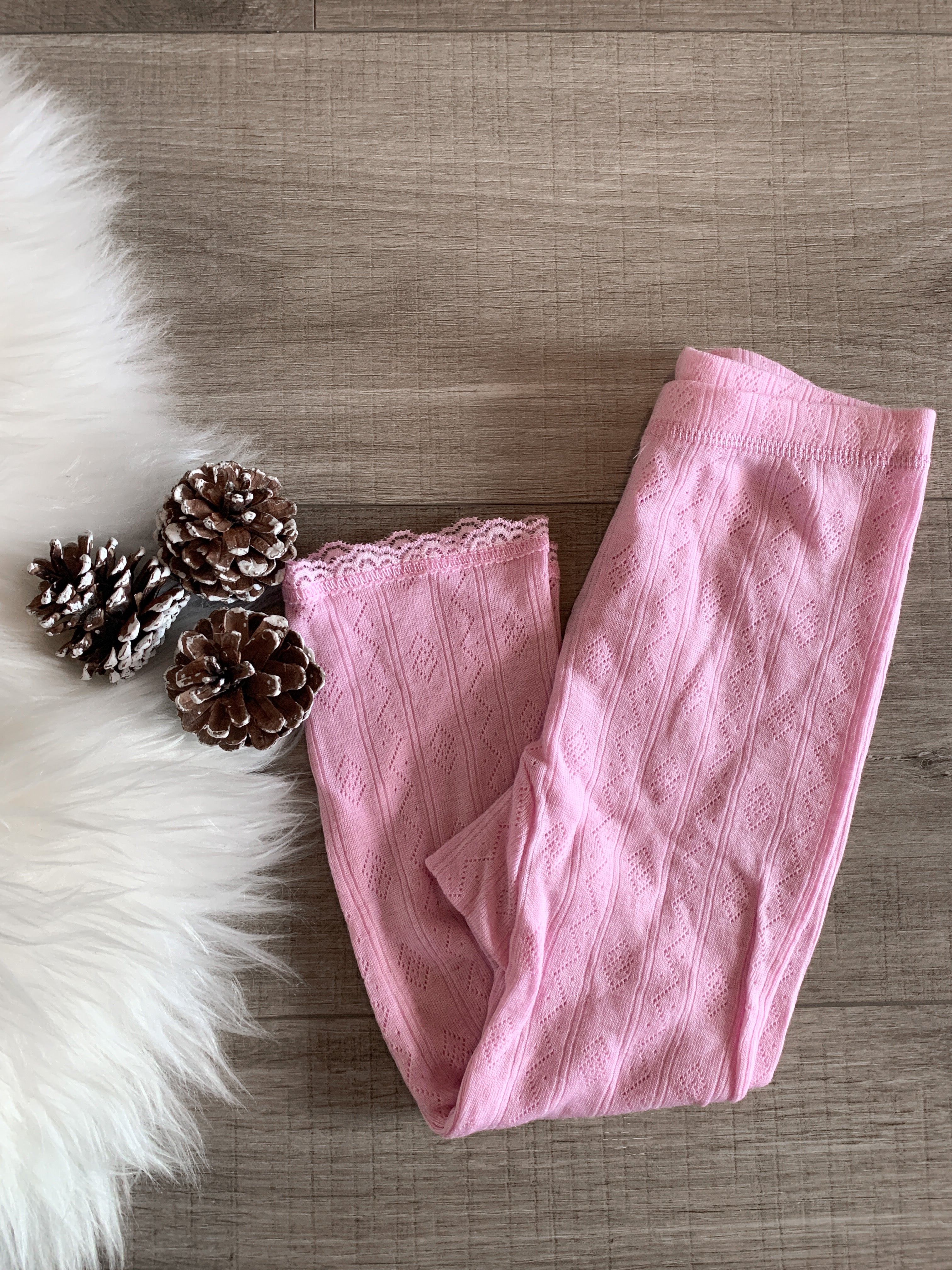 Joha - Leggings i ull/silke med blonder Rosa