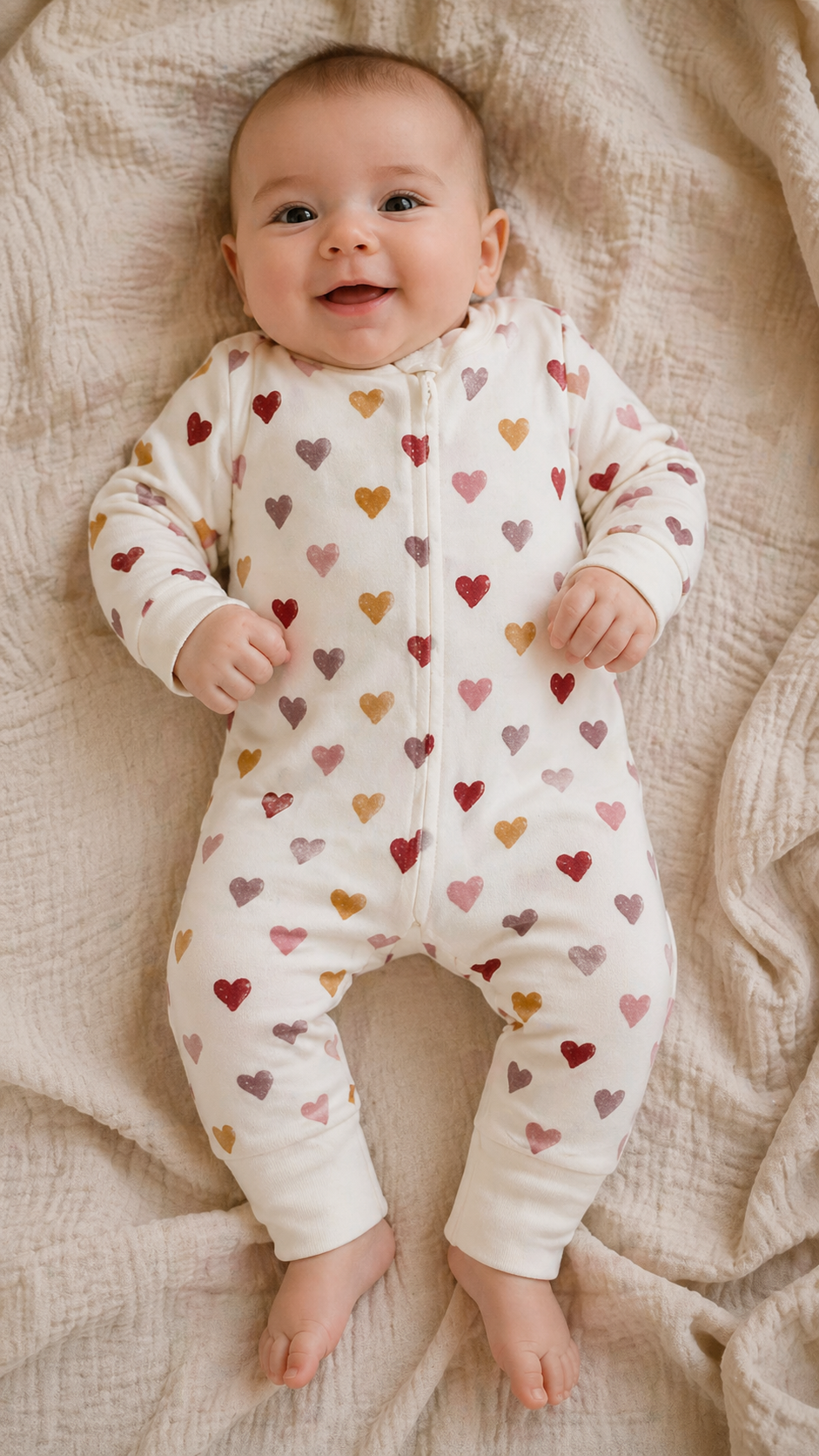 Hust and Claire - Ullpysjamas m. bambus innerst Manu Hearts Puff Off White