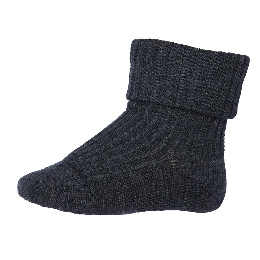MP - Babysokker i ull "Ribb" Dark Grey Melange