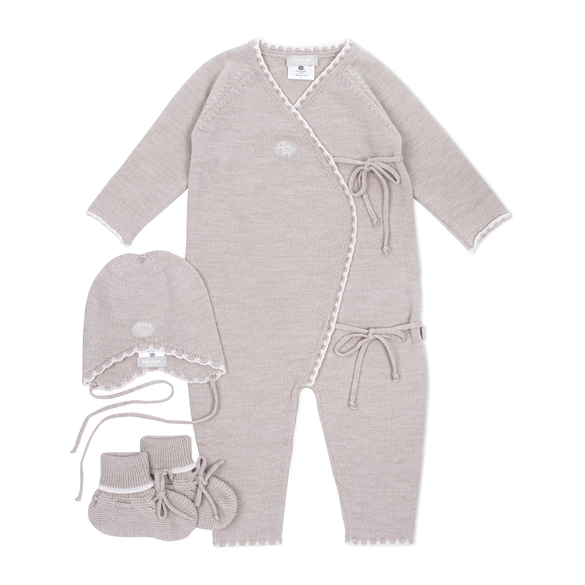 Lillelam Hentesett i merinoull Lys beige