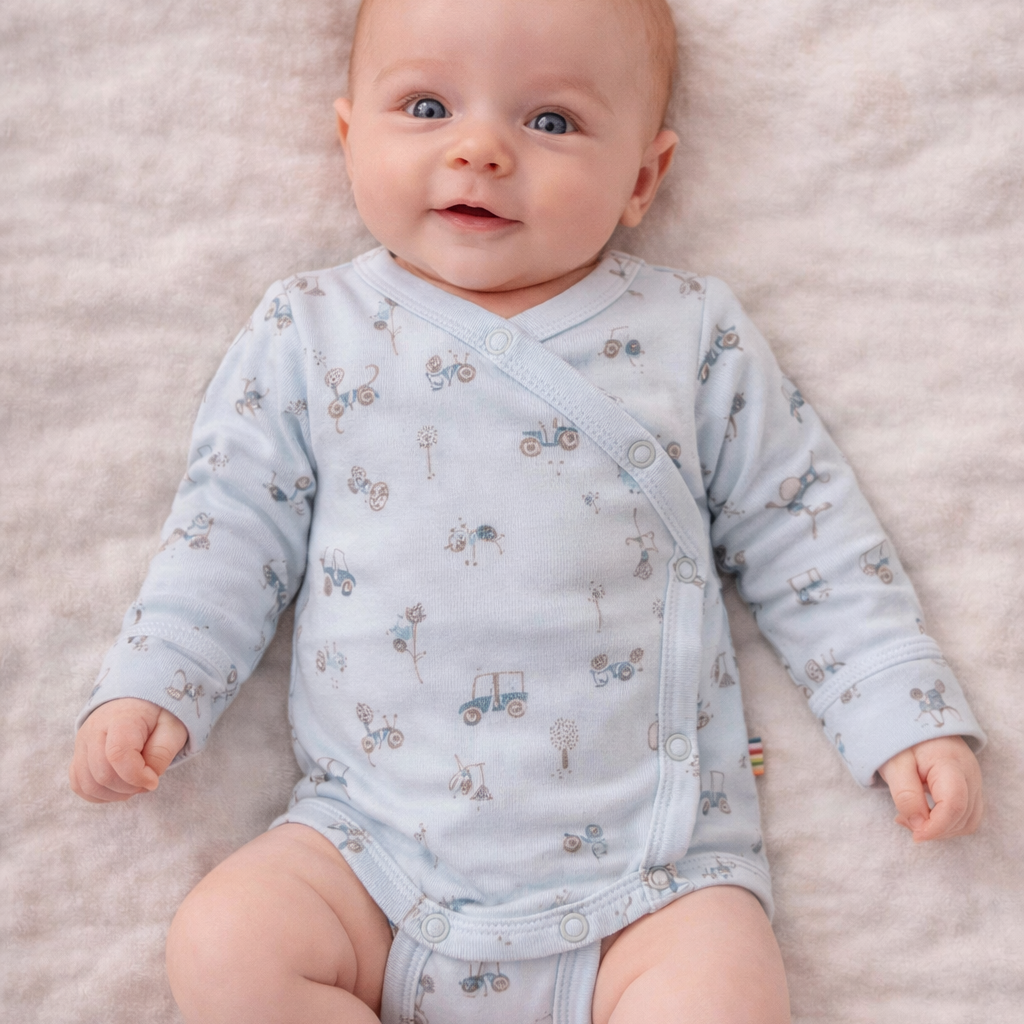 Joha - Fold-over body i bambus "Tractor" Blue