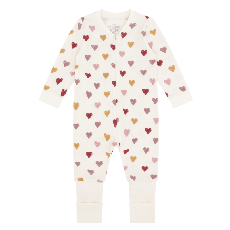 Hust and Claire - Ullpysjamas m. bambus innerst "Manu Hearts Puff" Off White