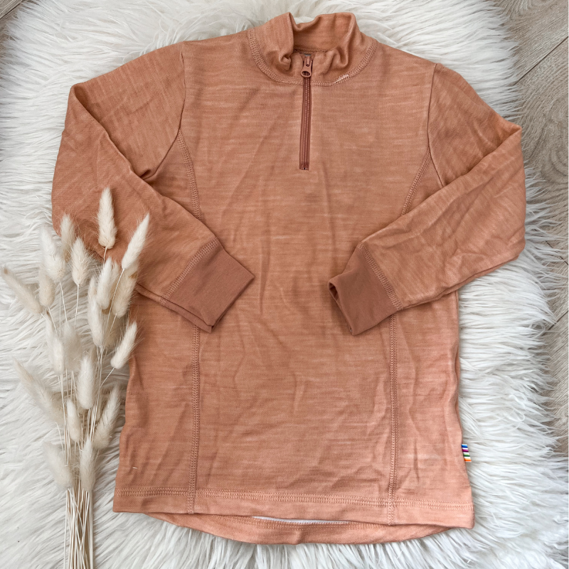 Joha - Trøye m. zip i ull/bambus "Snow" Peach
