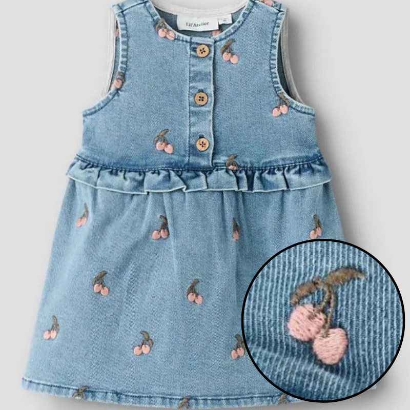 Lil`Atelier - Babykjole i denim "CHERRY" Medium Blue