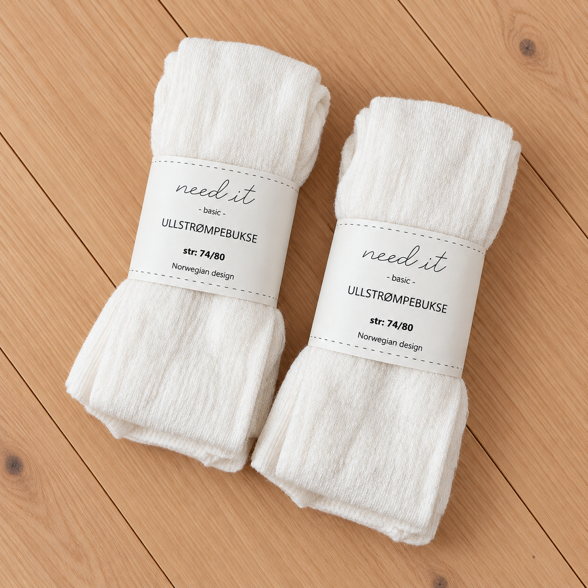 Need it 2pk strømpebukse i ull (merinoull) Hvit