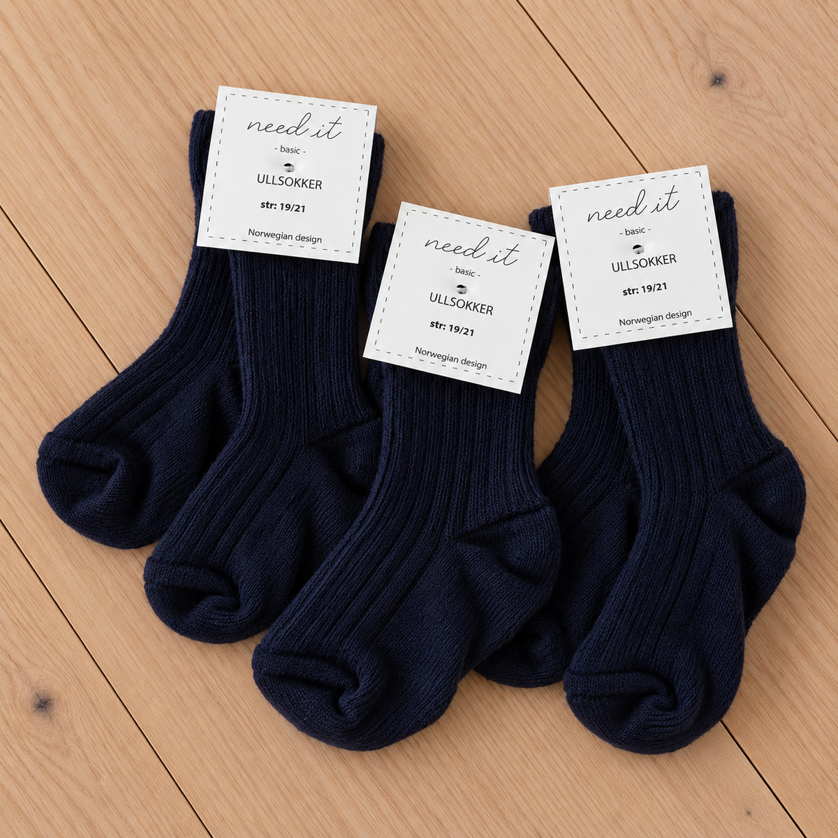 Need it 3pk ullsokker til baby i merinoull Klassisk Navy