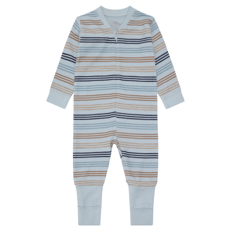 Hust and Claire - Ullpysjamas m. bambus innerst "Manu Zip 3 Stripes" Baby Blue