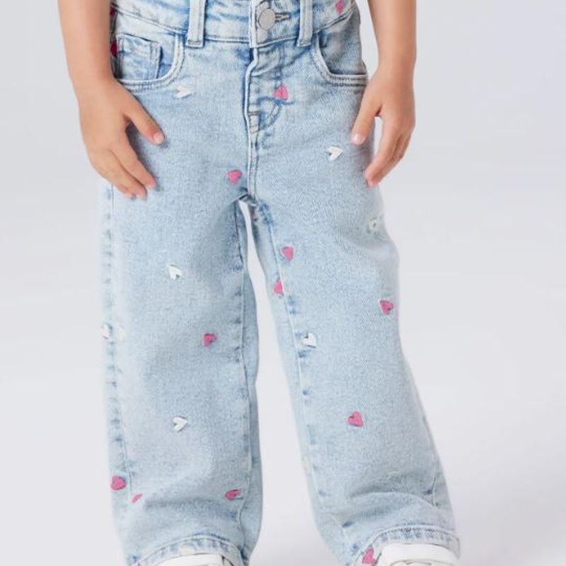 Name it - Bukse Jeans Wide Rose Heart Light Blue Bleached Denim