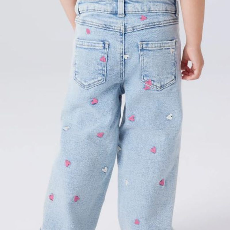 Name it - Bukse Jeans Wide Rose Heart Light Blue Bleached Denim