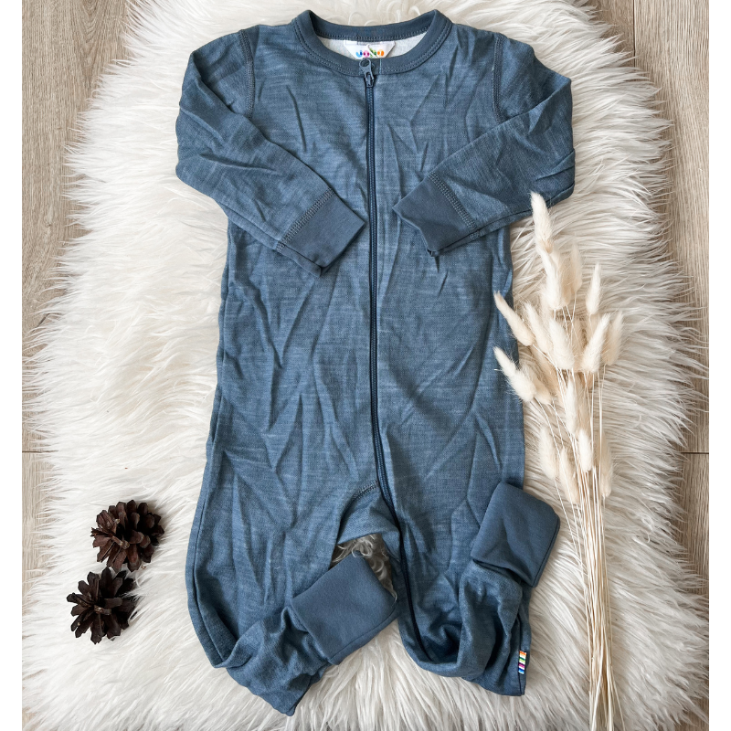 Joha - Pysjamas m. zip i ull/bambus "Farm" Blue
