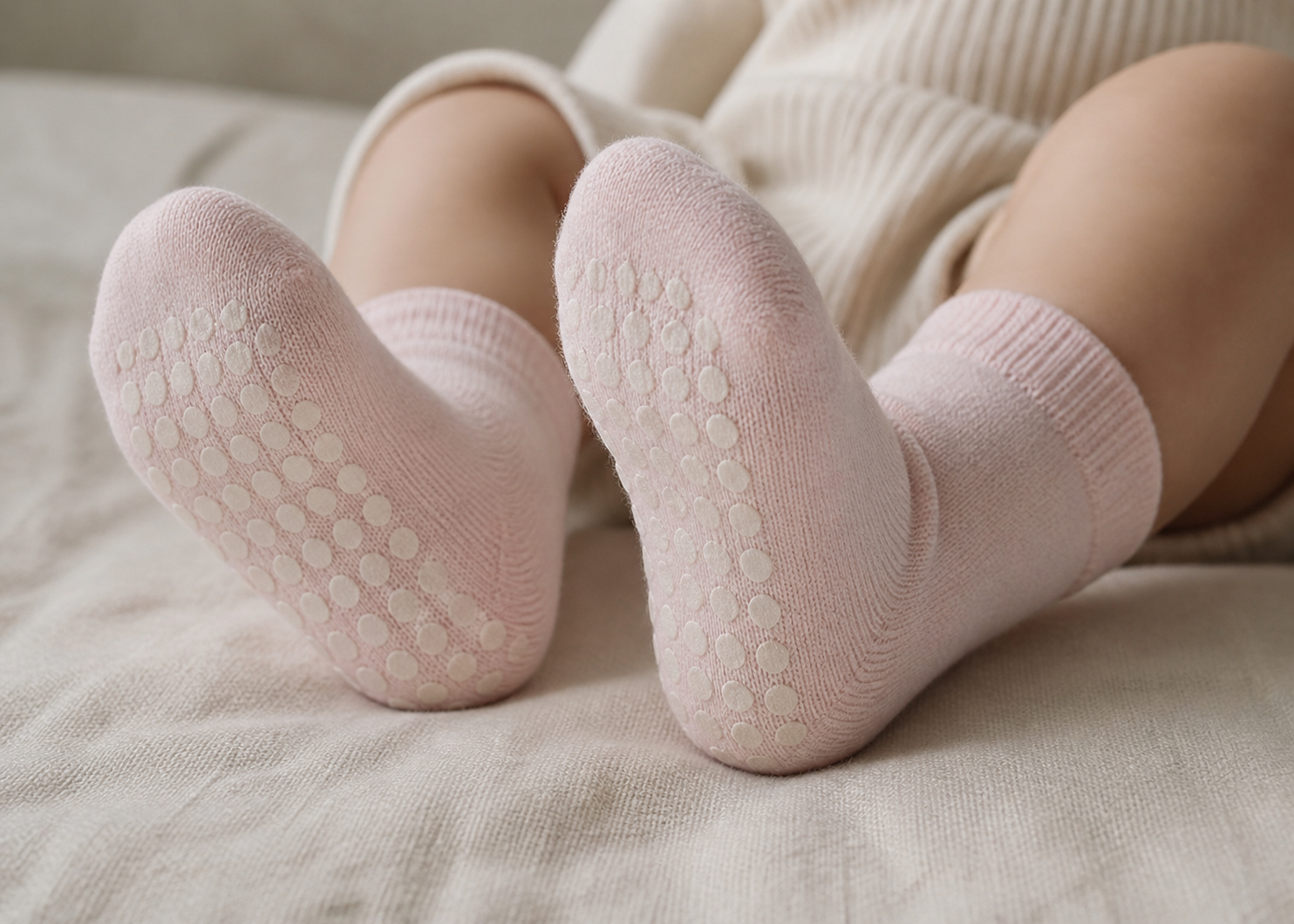 Antiskli krabbesokker i bomull Soft Pink