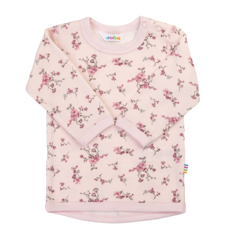 Joha - Trøye i ull/bambus «Flora & Cars» Lys rosa