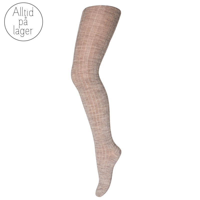 MP - Strømpebukse i merinoull "Rib" Light Brown Melange