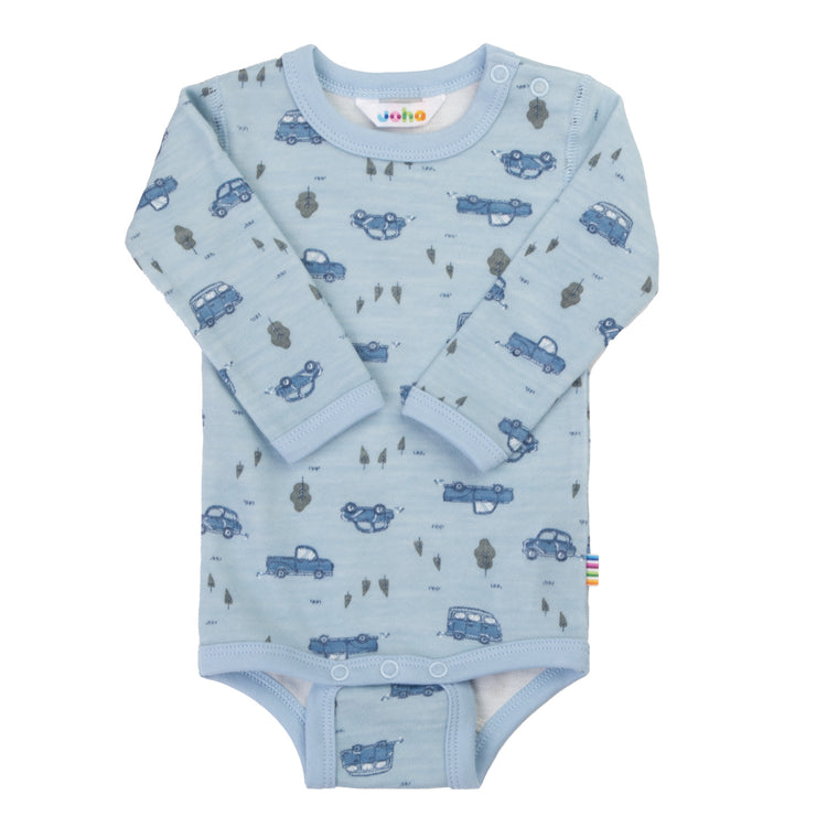 Joha - Body i ull/bambus «Flora & Cars» Blå