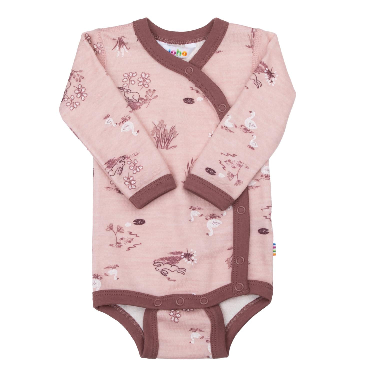 Joha - Ullbody m bambus innerst fold-over "Goose" AOP Rose