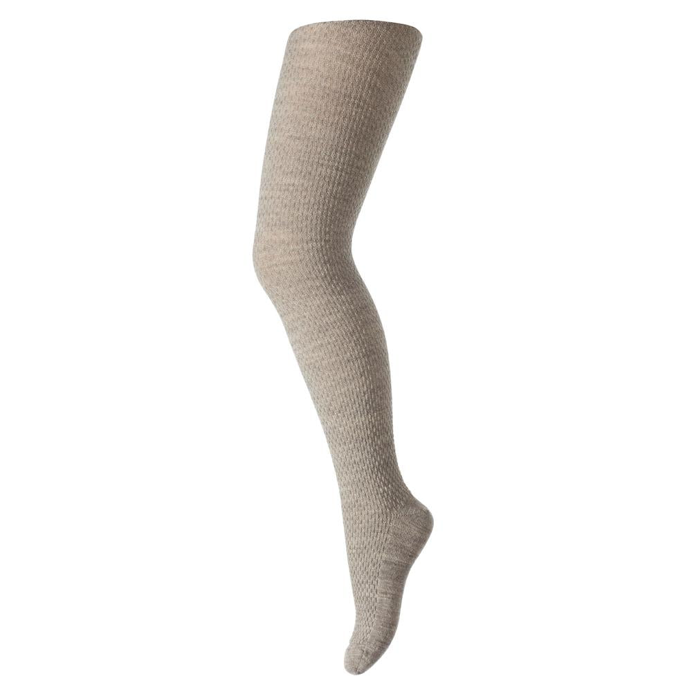 MP - Strømpebukse i merinoull "Perlestrikk" Light Brown Melange