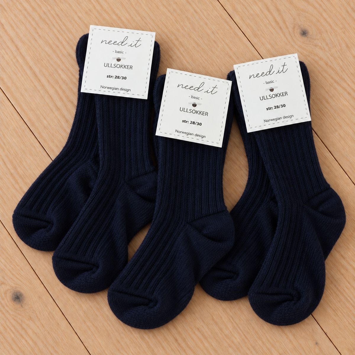 Need it 3pk ullsokker i merinoull Klassisk Navy