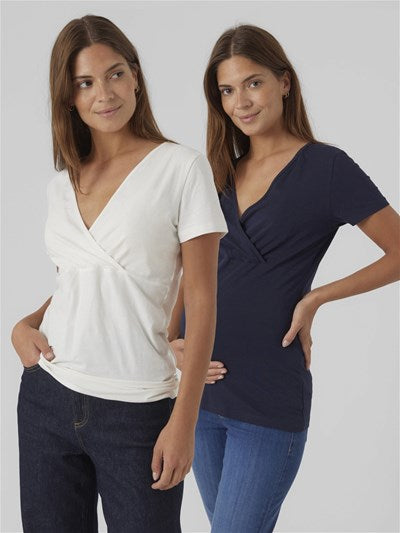 Mamalicious - Gravidt-skjorte 2pk Navy Blazer Snow White