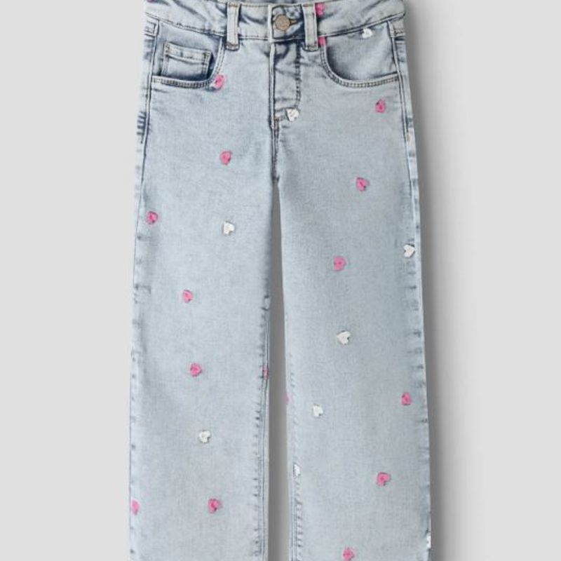 Name it - Bukse Jeans Wide Rose Heart Light Blue Bleached Denim