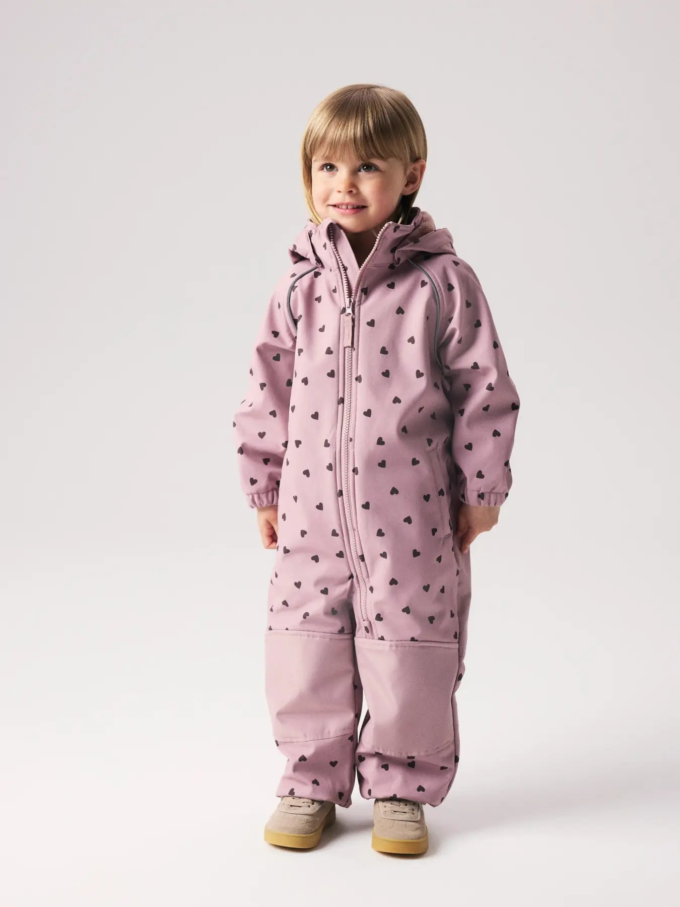 Name it Softshelldress ALFA Hearts Woodrose - stoffdetalj